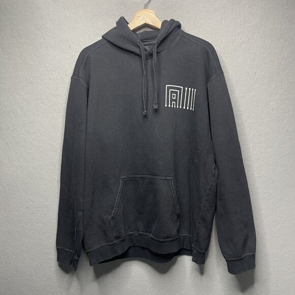 Japanese Street Brand Black Graphic Hoodie With Binary Wave Back Print Size M - Picture 1 of 6